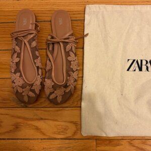 Zara Pink Mesh Floral Mules, Sz 40